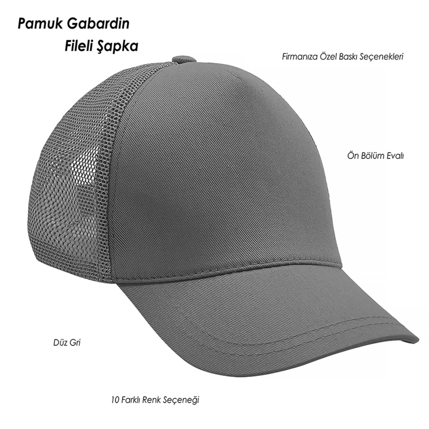Pamuk Gabardin Fileli Şapka