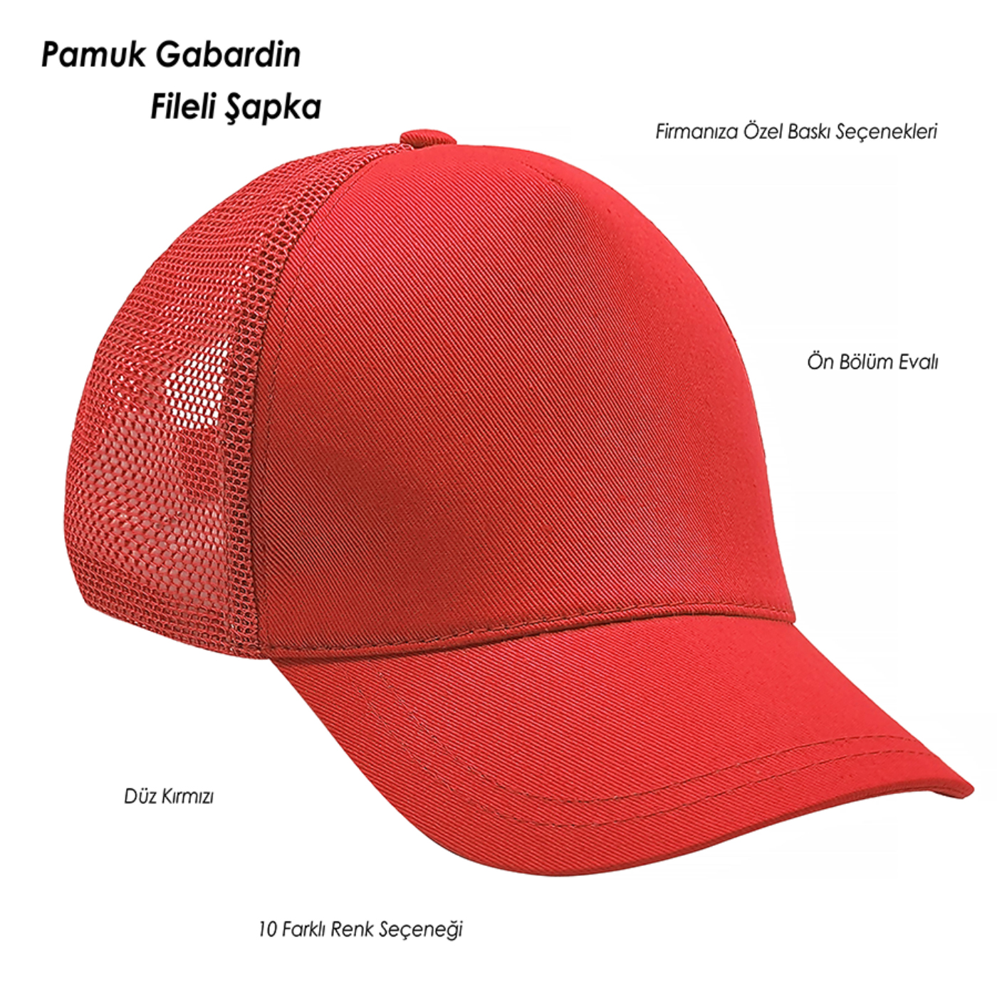 Kırmızı Renk Fileli Pamuk Şapka