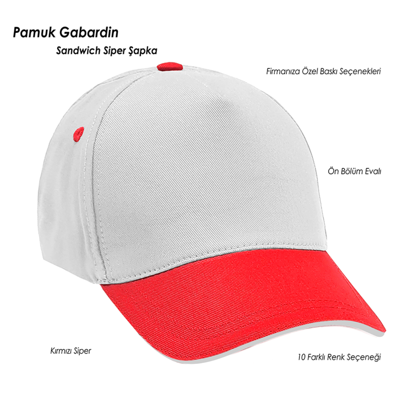 Beyaz Gövde - Kırmızı Siper Pamuk Şapka