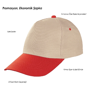 Promosyon Şapka - Bej - Kırmızı