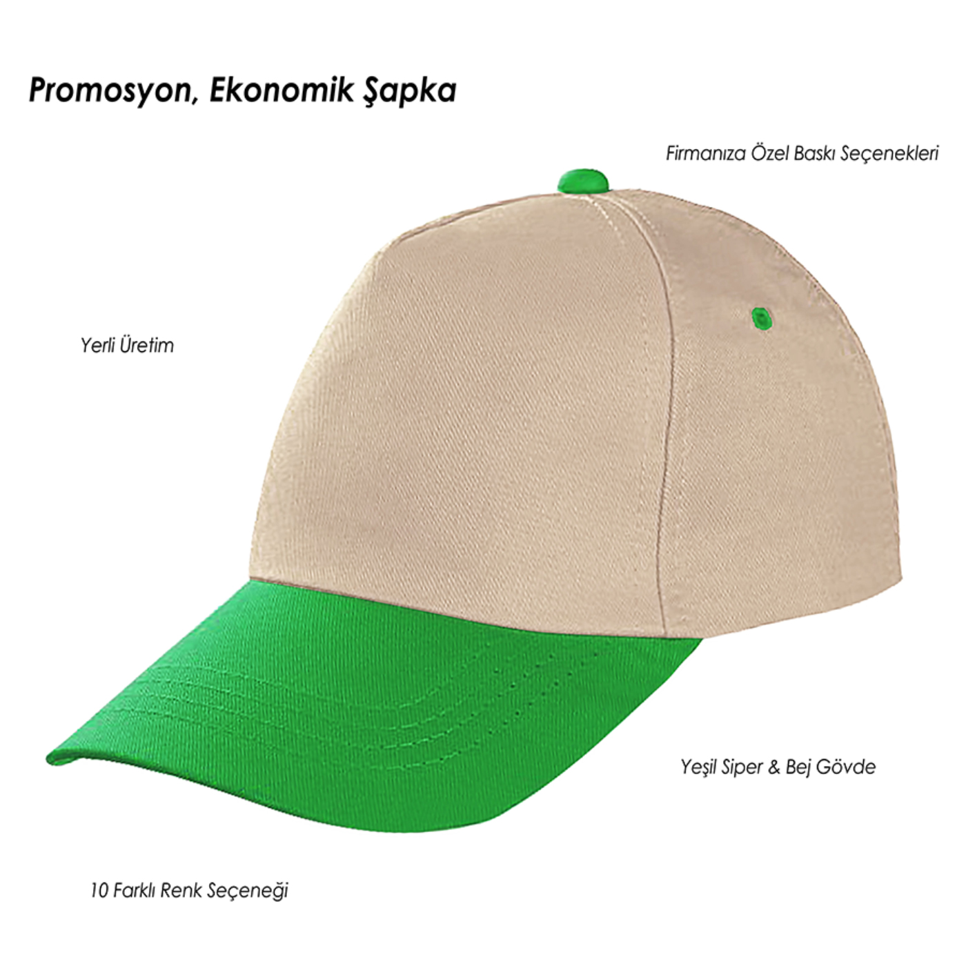 Bej Gövde - Yeşil Siper Şapka
